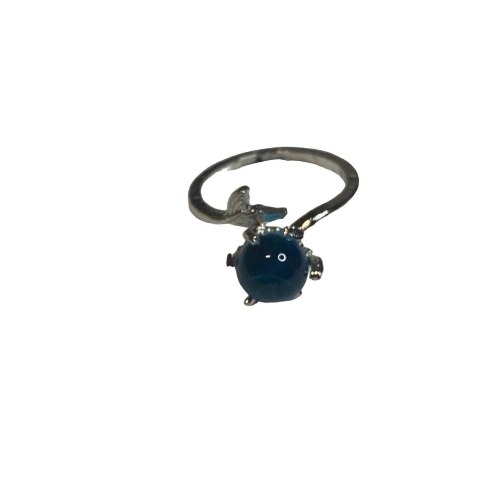 Silver‎ Mermaid Bubble Ring With Adjustable Band Blue Crystal Centerpiece Women